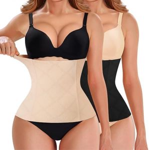 Nebility Womens' Waist Trainer Tummy Control Waist Cincher Slim Body Shaper (Black/Beige 2pk, L)