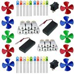 Sharma Project 10Pcs 3V to 9V DC Flat Small Size Toy Motor + Multi Color 10 Pcs Toy Motor Fan + 20 PC LED + 2 Pc AA 2 Cell Battery Holder with On Off Switch (Multicolor)