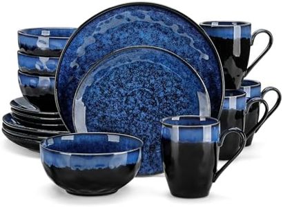 vancasso Starry 16-Pieces Dinnerware Set for 4, Reactive Glaze Blue Stoneware Plates and Bowls Set, Dishes Set with Mugs for 4, Microwave & Dishwasher Safe
