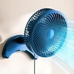 Koonie 10000mAh Rechargeable Portable Clip Fan, 7-Inch Camping Fan with Hanging Hook, Battery Operated Fan, 40 Hours Work Time, Timer, 4 Speeds for Stroller, Desk, Tent, Table, Treadmill (Blue)