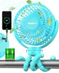 FRIZCOL Portable Stroller Fan, Use As Power Bank, 55H 12000mAh Battery Operated Fan Flexible Tripod Baby Car Seat Fan, Personal Mini Handheld/Desk/Small Clip On Fans For Stroller, Carseat (Blue02)