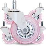 The Office Oasis Original Roller Style Office Chair Wheels (As Seen On PBS) - Smooth & Quiet Casters - Safe for Hardwood Floors & Carpet - Easy Install with Universal Fit - Set of 5 - Pink