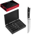 Master Maison 8-Piece 5" Ultra Premium Steak Knife Set - Steak Knives Set of 8 German Non-Serrated Stainless Steel + Wood Chef Gift Box - Anti-Fatigue Ergonomic Full-Tang Triple-Riveted Handle, Black