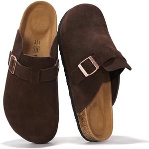 Project Cloud Mens Clogs - Full Grain Genuine Leather Memory Foam Clogs for Men Arch Support Cork Footbed - Non Slip Platform Mules (Brooklyn, BRWNSUEDE,9)