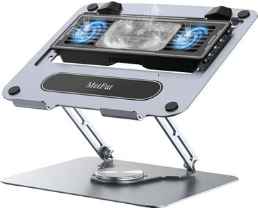 METFUT Laptop Cooling Stand with Detachable Thermoelectric Cooler, Adjustable Height & Angle, 360 Rotation Base, Carbon Steel Framework, Ultra-Quiet & Super Sturdy for up to 16” Laptop (Grey)