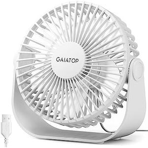 Gaiatop USB Desk Fan, 3 Speeds Portable Small Fan with Strong Airflow, 5.5 Inch Quiet Table Fan, 90° Rotate Personal Cooling Fan For Bedroom Home Office Desktop Travel (White)