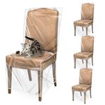 PAMASE 4 Pack Plastic Dining Chair Protectors with Backrests - Waterproof Thickened PVC Seat Covers Removable Washable Slipcover Keeping Chair Away from Water Dust Pet Hair Paws Claws