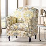 Vaztrlus Wingback Chair Floral Club Chair Accent Living Room Chairs Fabric Pattern Retro Casual Recessed Armchair Accent Chairs Tufted Single Sofa Chair(Beige+Yellow + Fabric)