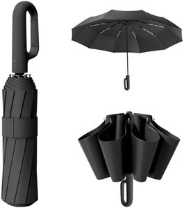Oziral Paraguas Plegable Automatico 10 Costillas Paraguas Antiviento Parasol Cortaviento Resistente al Agua Costillas mejoradas Mango en forma de C Compacto Portátil Adecuado para adultos niños Negro