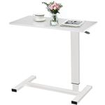 Overbed Table with Swivel Hidden Wheels Adjustable Height, Pneumatic Mobile Standing Desk Laptop Bedside Table Multi-Purpose for Home and Hospital Use (31.5" L x 15.7" W, White)