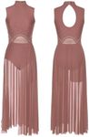 iEFiEL Women Adult Modern Contemporary Ballet Skirted Leotard Sleeveless Costume Asymmetric Lyrical Dance Dress Light Brown D Medium