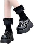 LERTREE Women's Fuzzy Boot Cuffs Winter Warm Leg Warmers Y2K Furry Faux Fur Knitted Calf Socks Boots Sleeves (Black)