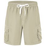 donhobo Mens Beach Shorts Swimming Trunks, Quick Dry Swim Suits for Board Bathing Casual Surfing Pants with Pocket (Khaki,M)