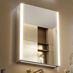 KWW LED Lighted Bathroom Medicine Cabinet with Mirror, Defogger, Dimmer, 3 Color Light Makeup Mirror, Easy to Install, Wall Mounted Medicine Cabinet without Socket & USBs (55 x 70 cm)