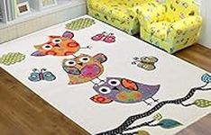 Bravich RugMasters Medium Hand Carved Kids Carpet Cute OWL Children Area Rug Soft Durable White Cream Nursery Mat 80x150cm (2'6 x5'0)