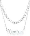 FindChic Custom Name Necklace Stainless Steel Layered Necklaces for Women Figaro Chain Personalized Name Plate Jewelry Gift for Her Mom