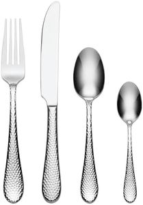 Oneida Tibet 24 Piece Cutlery Set - Stainless Steel Cutlery Set for 6 with Hammered Finish, Heavy Weight Rust Resistant & Dishwasher Safe Artisan Flatware, Silver