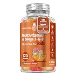 Multivitamin for Kids - 120 Natural Raspberry & Orange Flavour Chewable Gummies (2 Month Supply) - Low-Sugar Childrens Multivitamins with Zinc & Omega 3, 6 & 9 - Vegetarian Vitamins for Kids