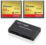 SanDisk Extreme 64GB CompactFlash CF Memory Card (2 Pack Bundle) Works with Canon EOS 5D Mark IV Digital DSLR Cameras HD UDMA 7 (SDCFXSB-064G-G46) with Everything But Stromboli (TM) Combo Reader