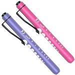 Pen Torch, RISEMART 2PCS Pen Light LED Pupil Gauge Pen Torches for Nurses Doctors Paramedic EMT Emergency Penlight Flashlight with Pocket Clip (Pink and Purple)