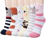 KLEBREIS 6 Pairs Fuzzy Socks for Women Slipper Floor Socks Fluffy Winter Warm Soft Cozy Plush Cute Animal Sleeping Christmas Socks Gifts