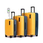 MOKOBARA Iconic Range The Set of 3 Polycarbonate Hard Shell Luggage 79Cms Cabin, Small Medium & Large Size German Makrolon Yellow, 8 Spinner Wheels Suitcase Trolley, Hinomoto Wheels (Beach Sunrise)