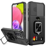 for Samsung Galaxy A03s Case, Areaphmet Galaxy A03s Case with [Card Holder] and Camera Cover with Built-in 360° Rotate Ring Stand Magnetic Magnet Phone Cover Case for A03s 6.5''-Black