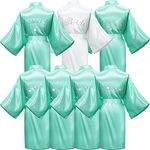 Coume 7 Pcs Bride Satin Robe Bridesmaid Robes Matron of Honor Maid of Honor Kimono Robe for Bridal Shower, White, Green, One Size