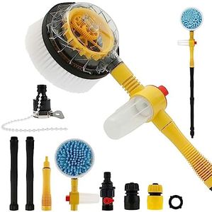 Abizarch Auto Rotating Car Wash Brush Multifunctional Car Foam Cleaning Kit with 360° Spin Head Portable Chenille Car Scrub Brush High Pressure Cleaning Tool Long Handle for Home Car(Waterless Pipe)