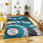 B&B Luxury Rug for Living Room - Beautiful Color Circle Design Super Soft Shaggy Extra Large Dining Room Rug Heavyweight Bedroom Carpet Mat - Teal, 160 x 230 cm