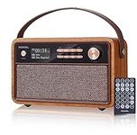 ROXEL RETRO D1 Vintage DAB/FM Radio Wireless Speaker | Bedside Alarm Clock with Sleep Function. Rustic Exterior, Mains and USB Rechargeable, TF card, AUX and USB Compatible (Walnut)