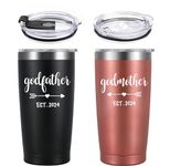 LiqCool Godparents Proposal Gift, Godmother & Godfather Est 2024 Tumbler Set, Christmas Baptism Godparent Gifts from Godchild, God Parents Presents Proposal, 20 Oz Black & Rose Gold