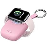 fuvoki Portable Apple Watch Charger with Keychain - 1200mAh Power Bank, Magnetic Wireless iWatch Charger Compatible with Series 9 8 7 SE 6 5 4 3 2 Ultra, Travel Accessories Tech Gifts Women - Pink