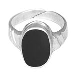 Takshila Gems® Natural Black Agate Ring in Silver 925 Lab Certified Adjustable Ring for Men & Women, Black Hakik Ring (10.25 Ratti / 9.45 Carat)