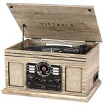 Victrola Nostalgic 6-in-1 Bluetooth Record Player & Multimedia Center with Built-in Speakers - 3-Speed Turntable, CD & Cassette Player, AM/FM Radio | Wireless Music Streaming | Farmhouse Oatmeal, 1SFA