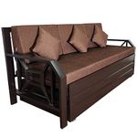 Royal Bed Manufacturer Single Size Metal Sofa Cum Bed with Hydraulic Storage - 3 Seater Brown(Matte Finish, Brown)