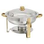 Winco Winware 4 Quart Round Stainless Steel Gold Accented Chafer