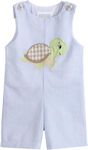 Lil cactus Light Blue Stripe Turtle Applique Shortalls, Light Blue Stripe, 18-24 Months