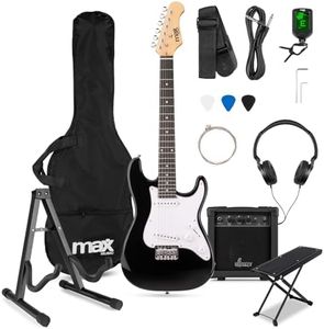 MAX SoloArt 3/4 Junior Electric Guitar Practice Package – Complete Beginner Set with Guitar, Folding Stand and Adjustable Foot Rest – Ideal for Kids and New Players, Black