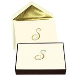 Designer Greetings Monogrammed Blank Note Cards, Embossed Letter “S” Initial Monogram (10 Cards with Envelopes), Beige, (622-00145-005)