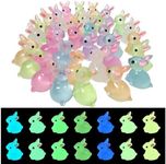 OPA RYAT 60pcs Easter Luminous Mini Resin Bunny,Glow in Dark Resin Rabbit Figures for Fairy Garden Easter Egg Fillers Landscape DIY Terrarium Crafts(6 Colors)