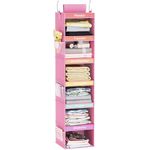 Fixwal 6-Shelf Weekly Clothes Organizer for Kids, Kids Daily Shelf Hanging Closet Organizer with 6 Side Pockets, Days of The Week Hanging Storage Shelves (Pink)