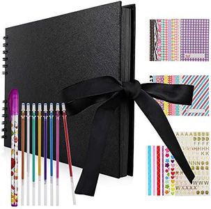 Hianjoo Photo Album Scrapbook with 80 Pages (40 Sheets) Black Pages Memory Book 29*20cm Handmade DIY Album Craft Paper Kits (8 Pens 25 Stickers) for Wedding Guest Book Anniversary Valentines Day Gift