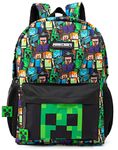 Minecraft Backpack For Boys | Kids Gamer Black School Rucksack | Green Creeper Zombie Skeleton Enderman & Cave Spider Characters Bag