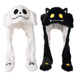 2 Pack Ear Moving Jumping Hat Halloween Cosplay Costume Accessories Ghost Hat Funny Plush Earflaps Movable Ears Hat for Halloween Theme Party Unisex（2 Style White Black）