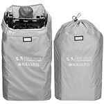 Navaris Gate Check Transport Bag for Baby Seat - Durable Baby Carrier Cover for Stroller - Waterproof 210D Baby Bags for Prams - Adjustable Straps, Light Grey, 114 x 53 x 35cm