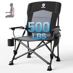 EVER ADVANCED Oversized Folding Camping Chair for Adults with Adjustable Lumbar Support, Heavy Duty Chair with Side Pockets, Portable Collapsible Quad Chair for Outside, Support Up to 227KG,Black