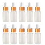 JamHooDirect 10Pcs, 10ml Glass Dropper Bottles with Dropper Pipettes, Mini Empty Dropper Bottles for Essential Massage oils/Chemical Liquid (frosted clear/gold cap)