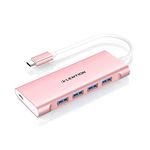 LENTION USB C Hub with 4 USB 3.0 & Type C Charging, USB C to USB Hub Multiport Adapter for 2023-2016 MacBook Pro, New Mac Air, New Surface, More, Stable Driver Certified (CB-C31, Rose Gold)