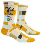 Blue Q Men's Crew Socks ~ 7th Grader for Life (fit shoe size 7-12), Multicolor, One size